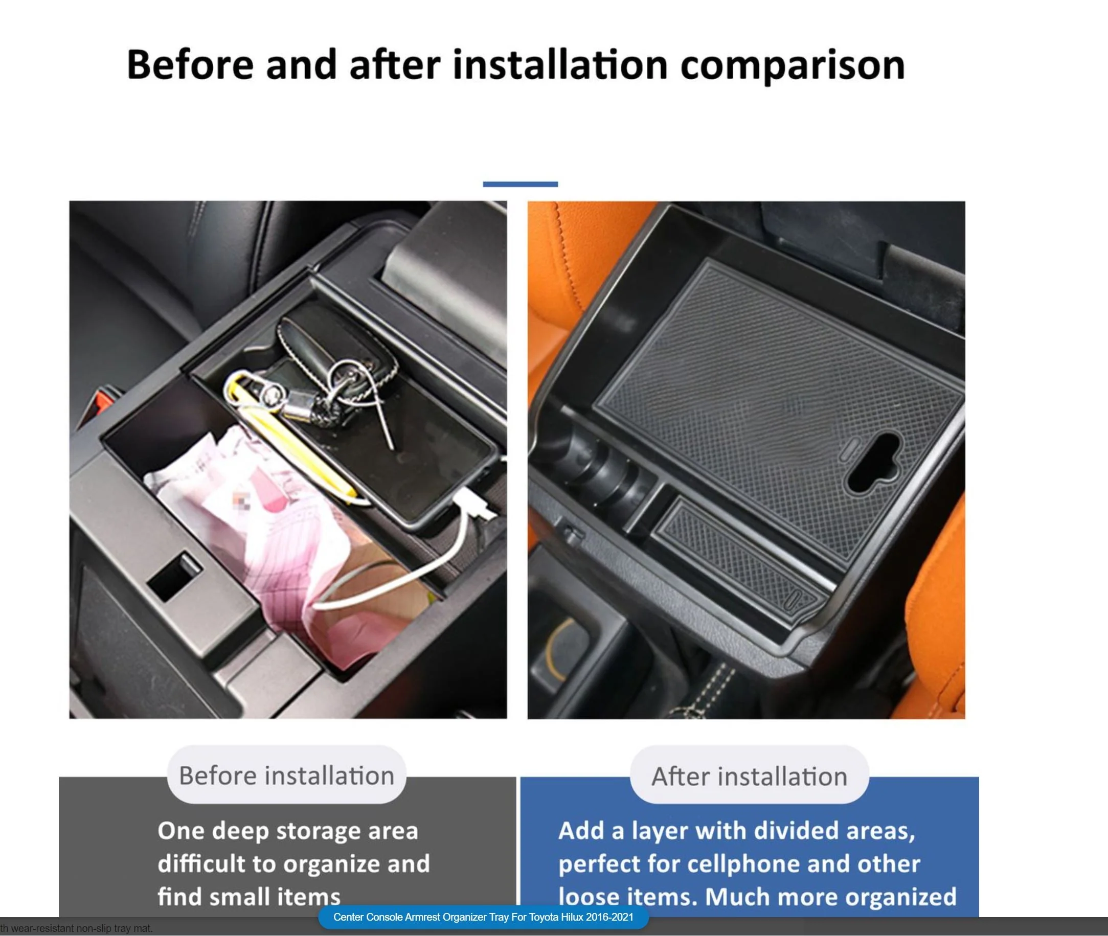 Toyota Fortuner 2016+ Center Console Storage Tray With Rubber Matt - Image 2